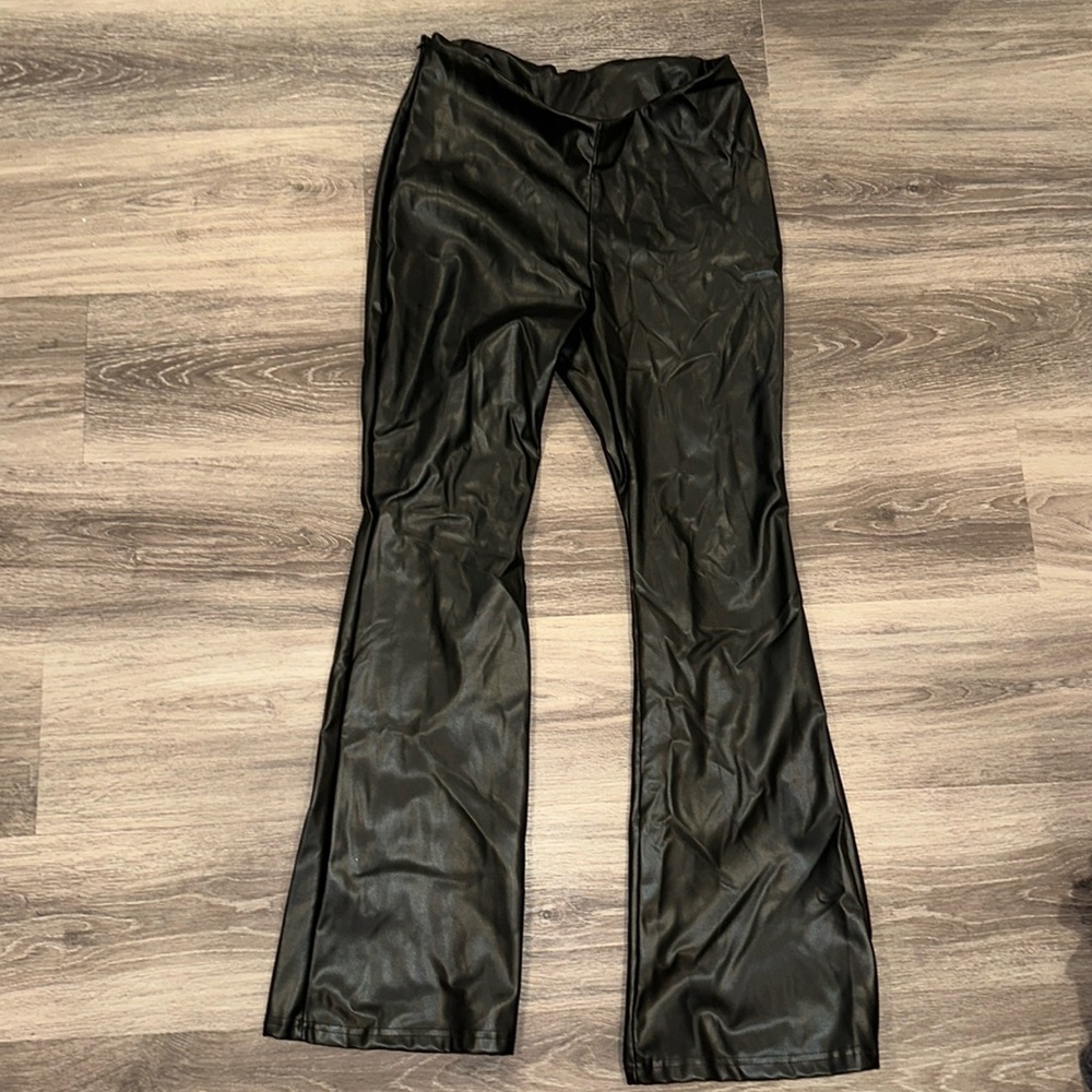 Black Flare Leather Pants